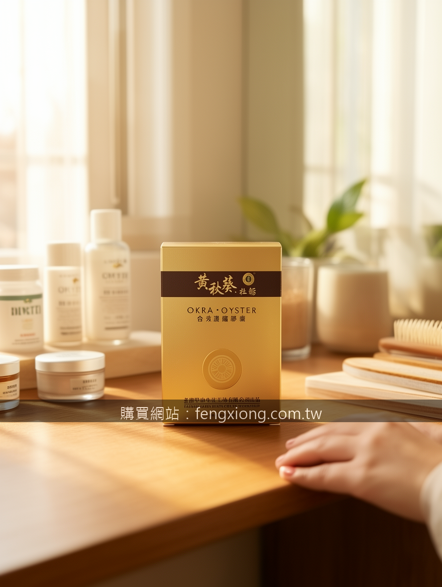 Lifestyle product photography. Place the Okra Oyster Concentrated Capsules Box (