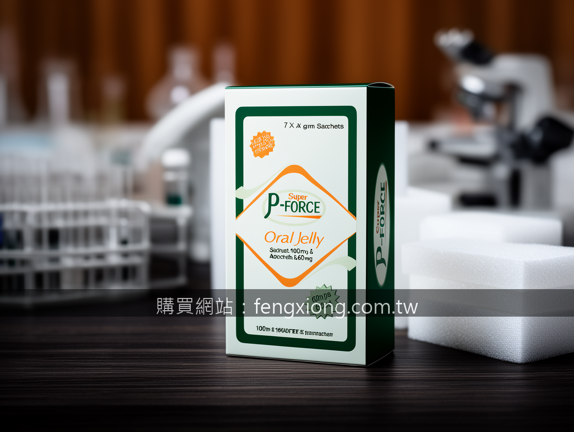 Luxury scene product photography. Place the Super P-FORCE Oral Jelly 100mg & 60m