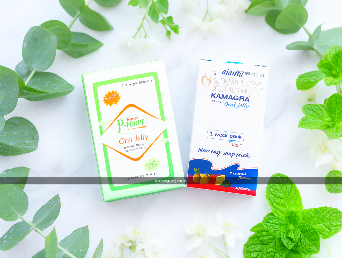 FRESH GREEN LEAVES with water droplets. Place the Super P-Force Oral Jelly and K