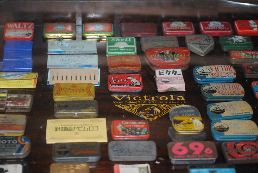 a display case filled with lots of different types of matchboxes